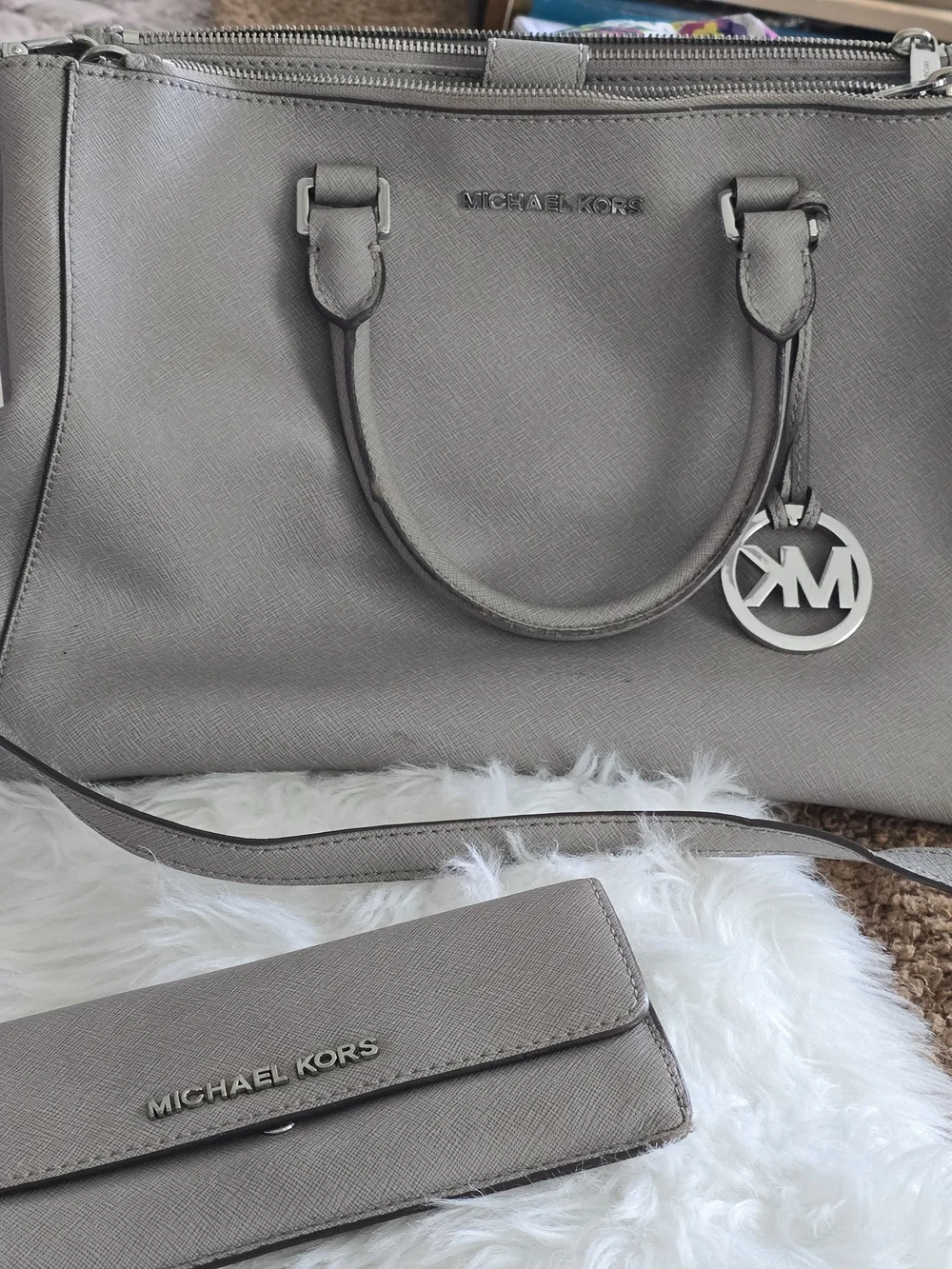 Michael Kors Taupe Saffiano Leather Satchel with Wallet